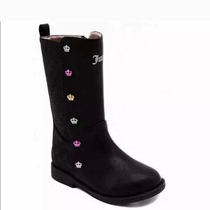 Juicy Couture Lil Pasadena Faux Leather Crown Tall Boots BLACK Toddler Sz 5